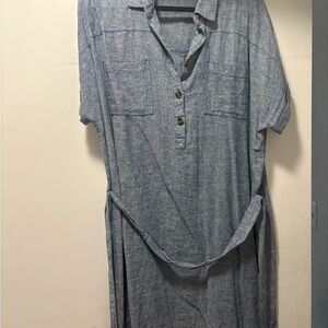Casual Blue Chambray Dress with Belt